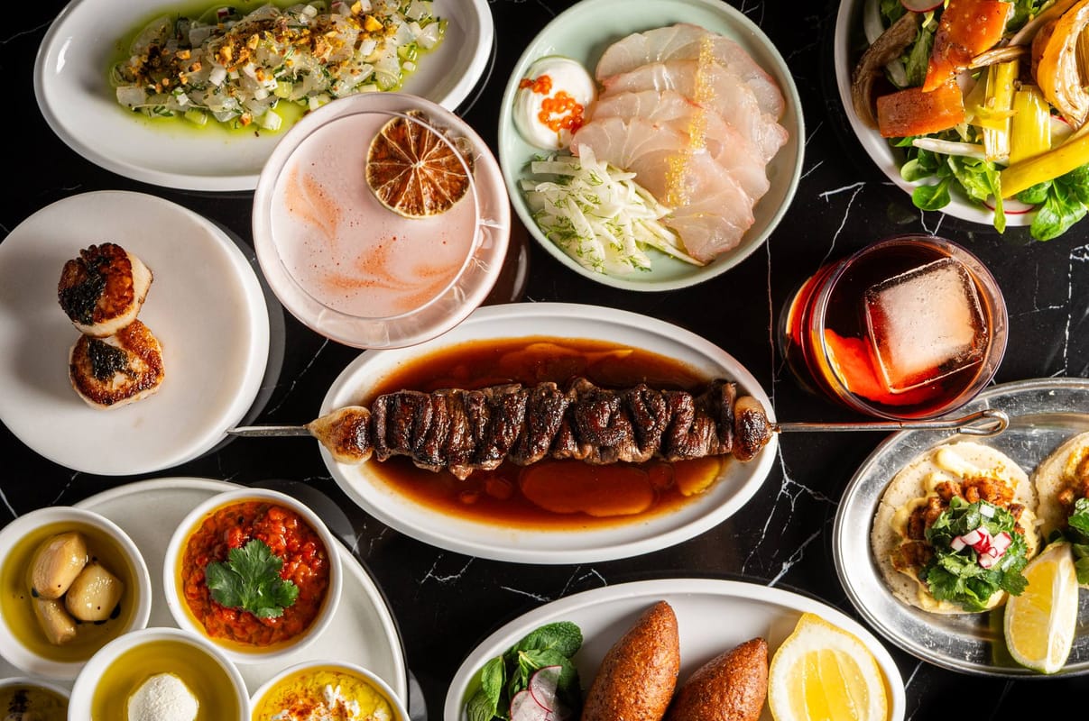 Restaurant table set for dinner