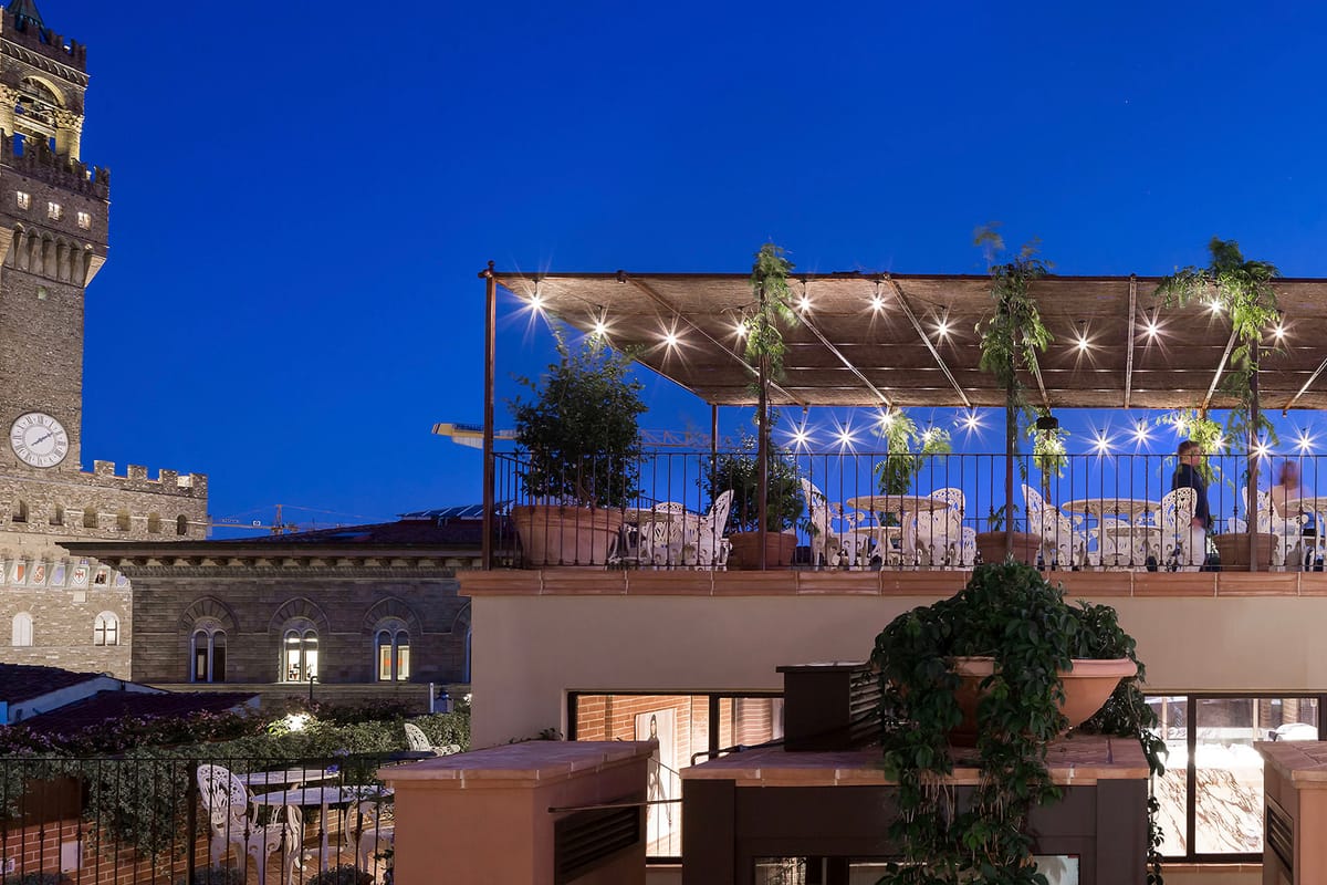 Restaurant terrace with city view